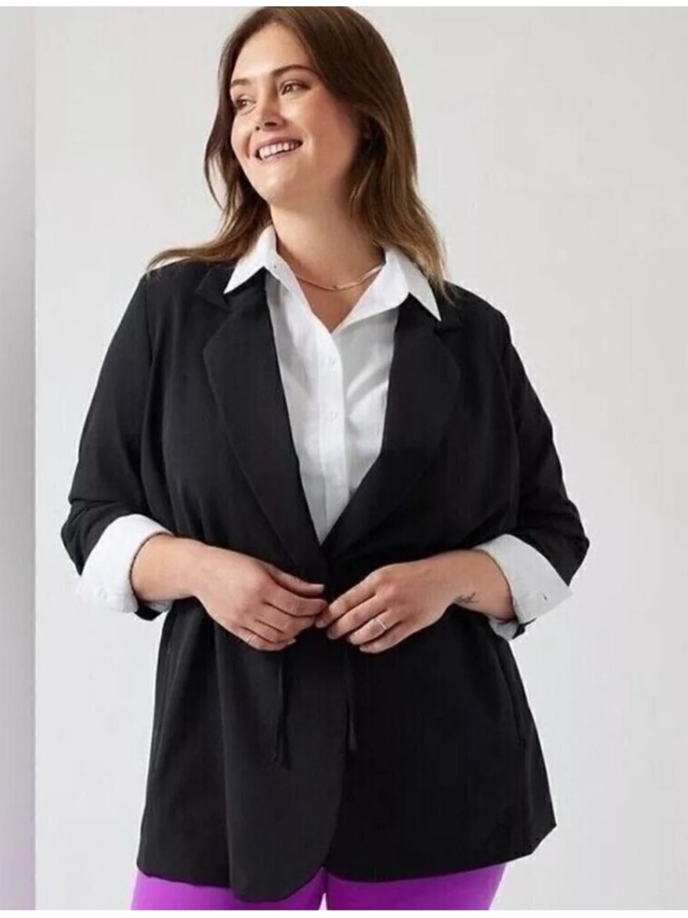 Athleta Endless Primatwill Waist Tie Blazer Jacket Black Size 20